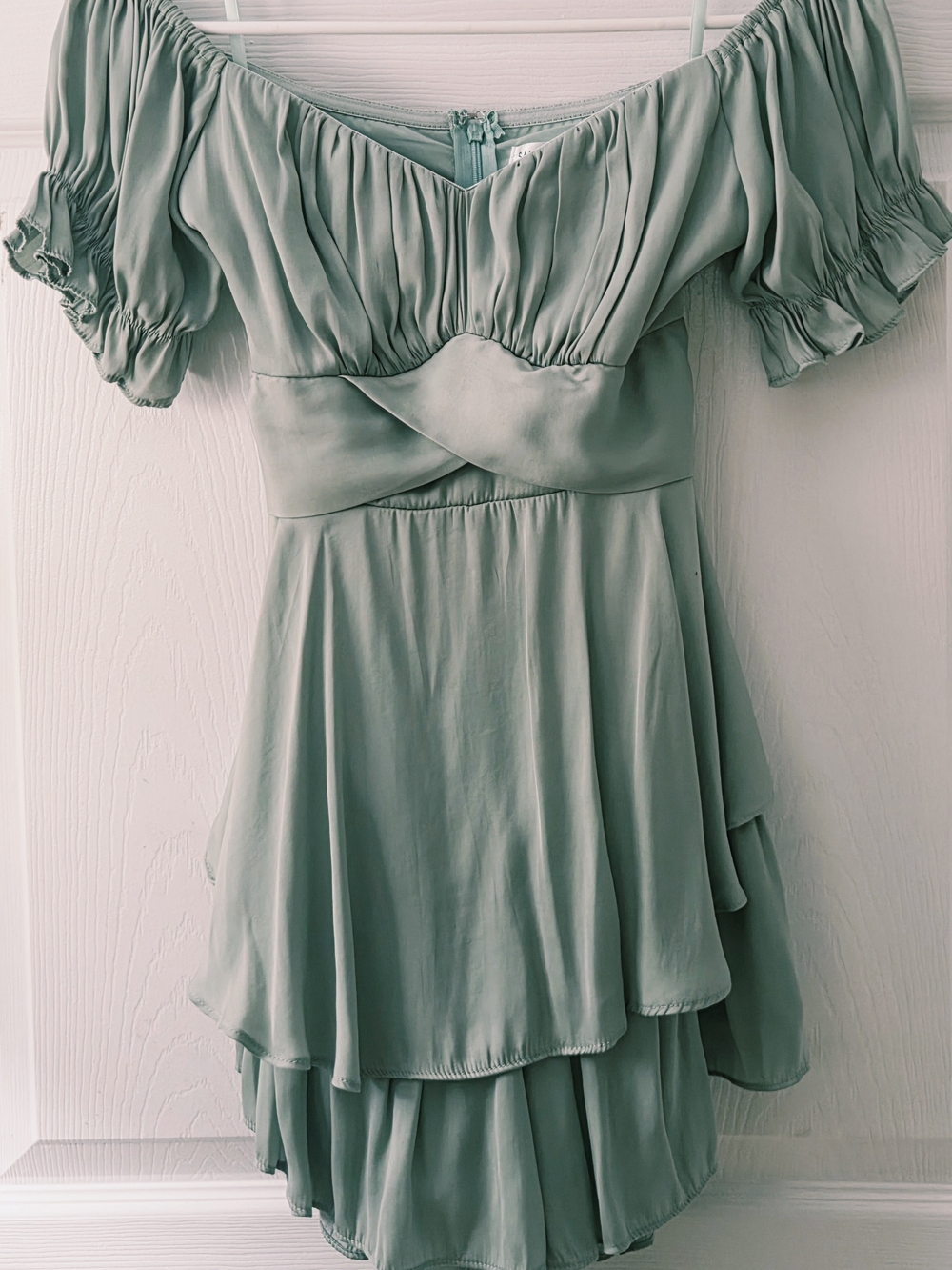 Saints SecretsSage Green Off-Shoulder Tiered Romper